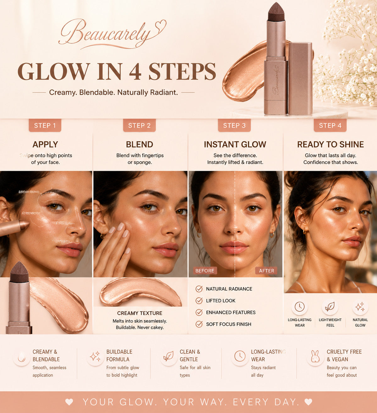 🔥 Seamless Cream Bronzer Stick | Sculpt, Blend & Glow in Seconds 🔥